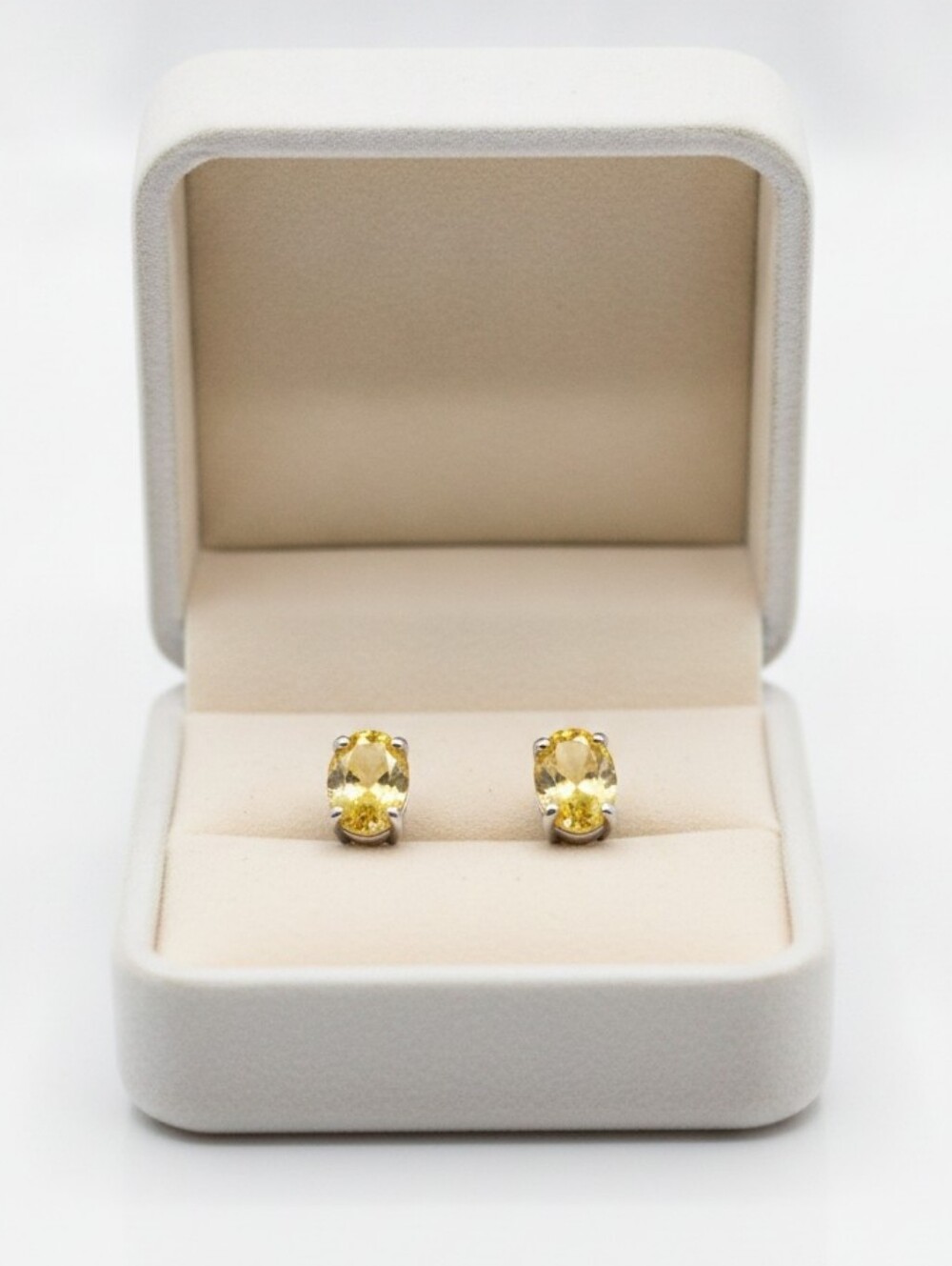 Elegant Yellow Zirconia Oval Stud Earrings